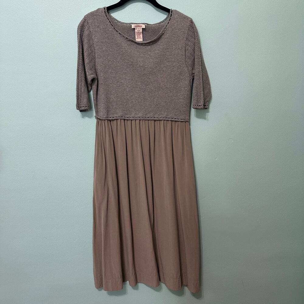 Sundance Gentle Dove Cotton Knit Bodice and Silk Dress w Pockets Gray Size Small - Picture 2 of 8